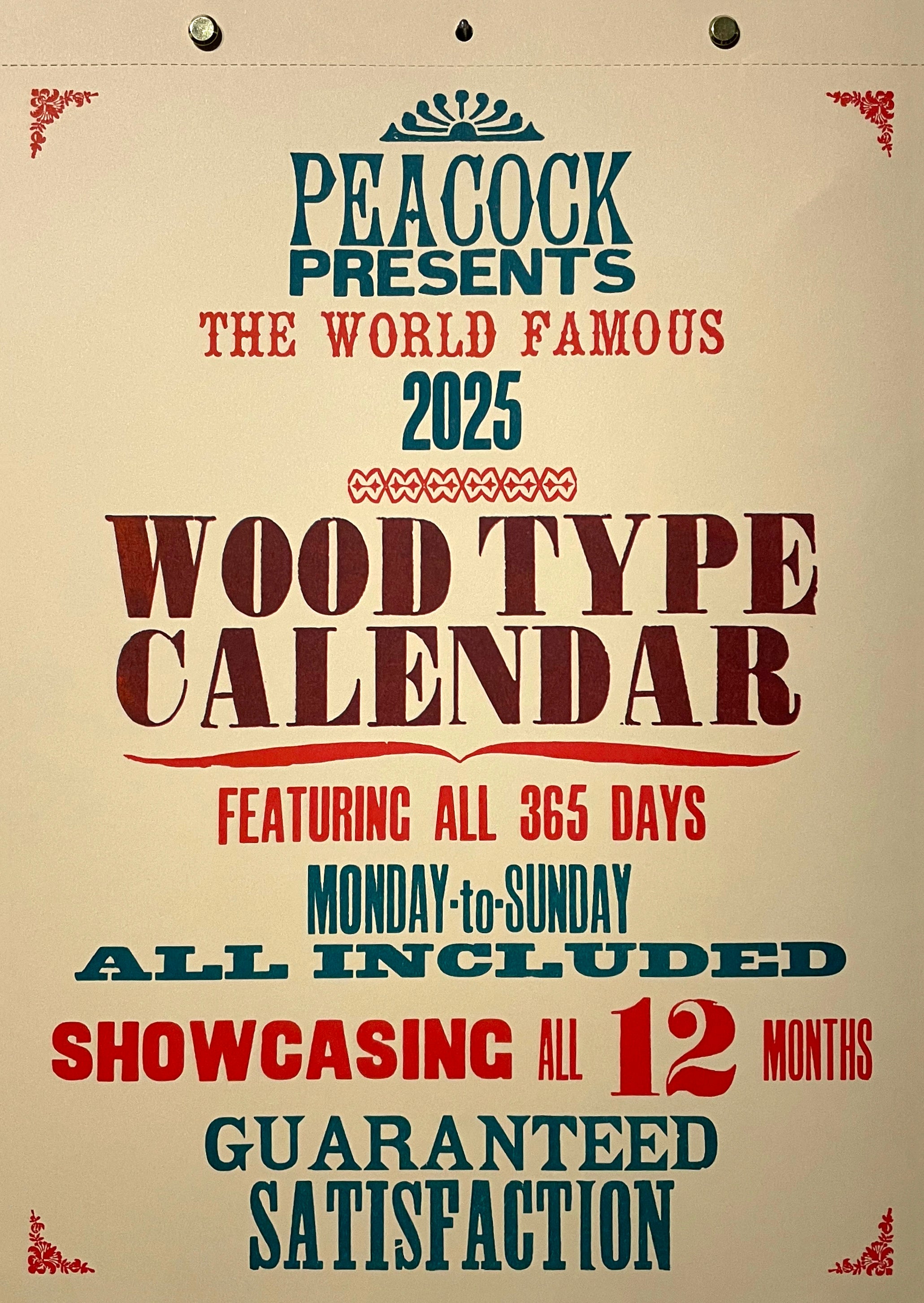 Peacock: 2025 Wood Type Calendar